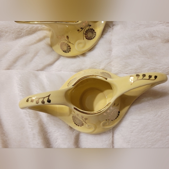MCM Vintage Pearl China Company Sugar Yellow Creamer 22 Karat Gold Floral Design - Picture 6 of 7